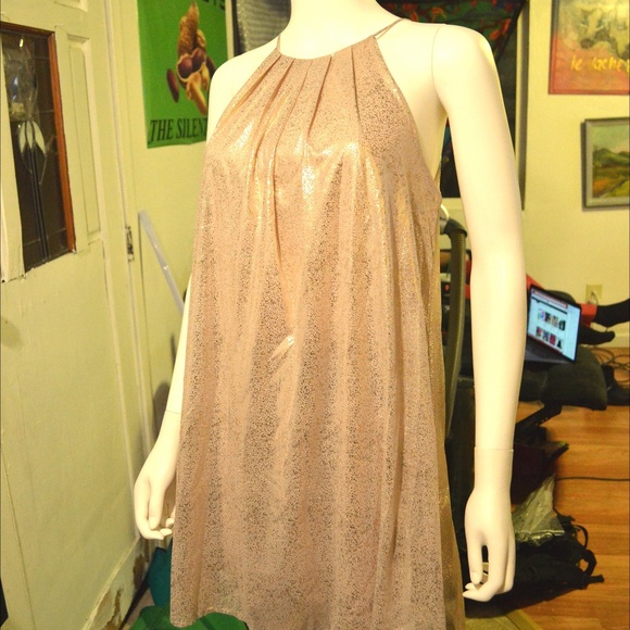 Lush Dresses & Skirts - Cream w. gold speckles shimmer shiny halter dress